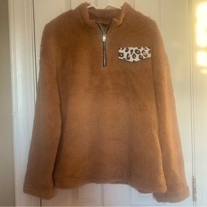 Sherpa Leopard Print Accent Sweatshirt